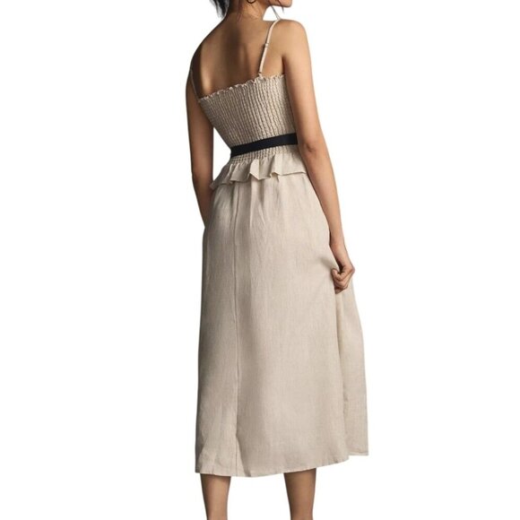 Reformation Womens XS Miles Linen Satin Belted‎ Dress in Oatmeal NWOT - Picture 2 of 16